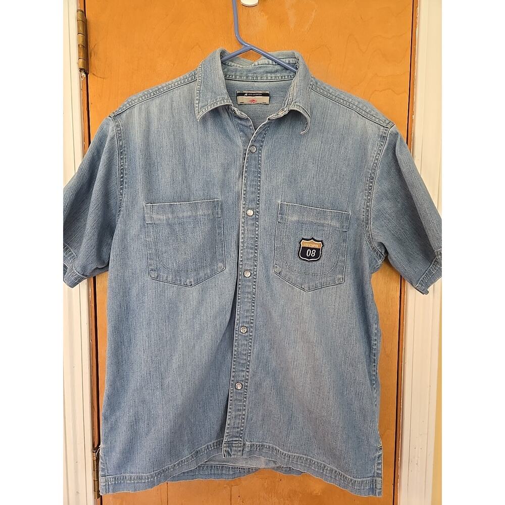 LEE COOPER PEARL SNAP DENIM JEAN SHIRT SLIM FIT MEN'S LARGE NO SIZE TAG